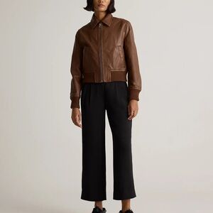 Quince Brown Leather Bomber Jacket